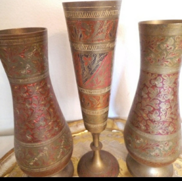 Brass vases boho set of three - Picture 1 of 3